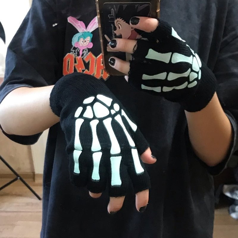 Punk fingerless gloves skeleton – Catseven store
